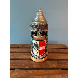 Vintage Large German KING Beer Stein with Pewter Lid Garm Partenfirch